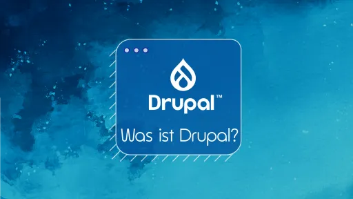 Drupal-Logo auf blauem Aquarellhintergrund.